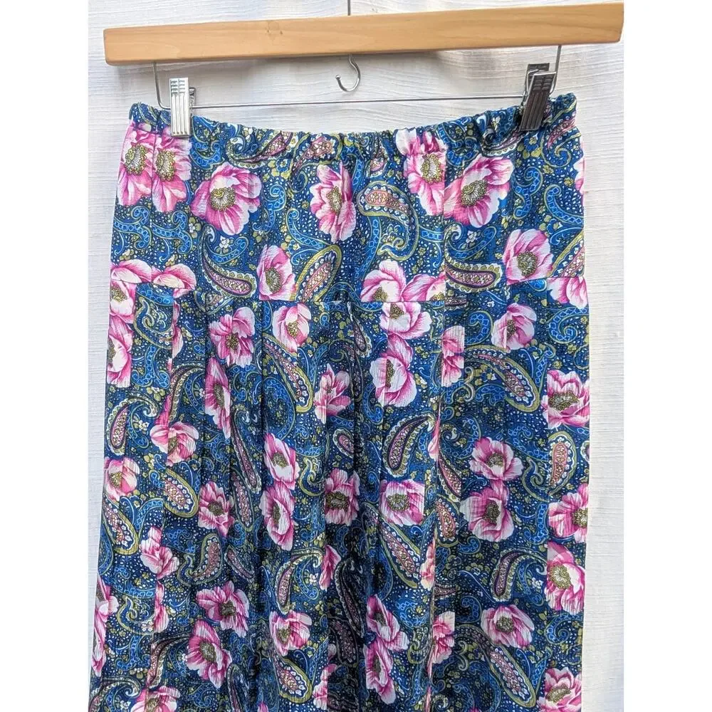 Vintage Women's Pleated A Line‎ Midi Skirt Sz 14 Floral Paisley Colorful 90s